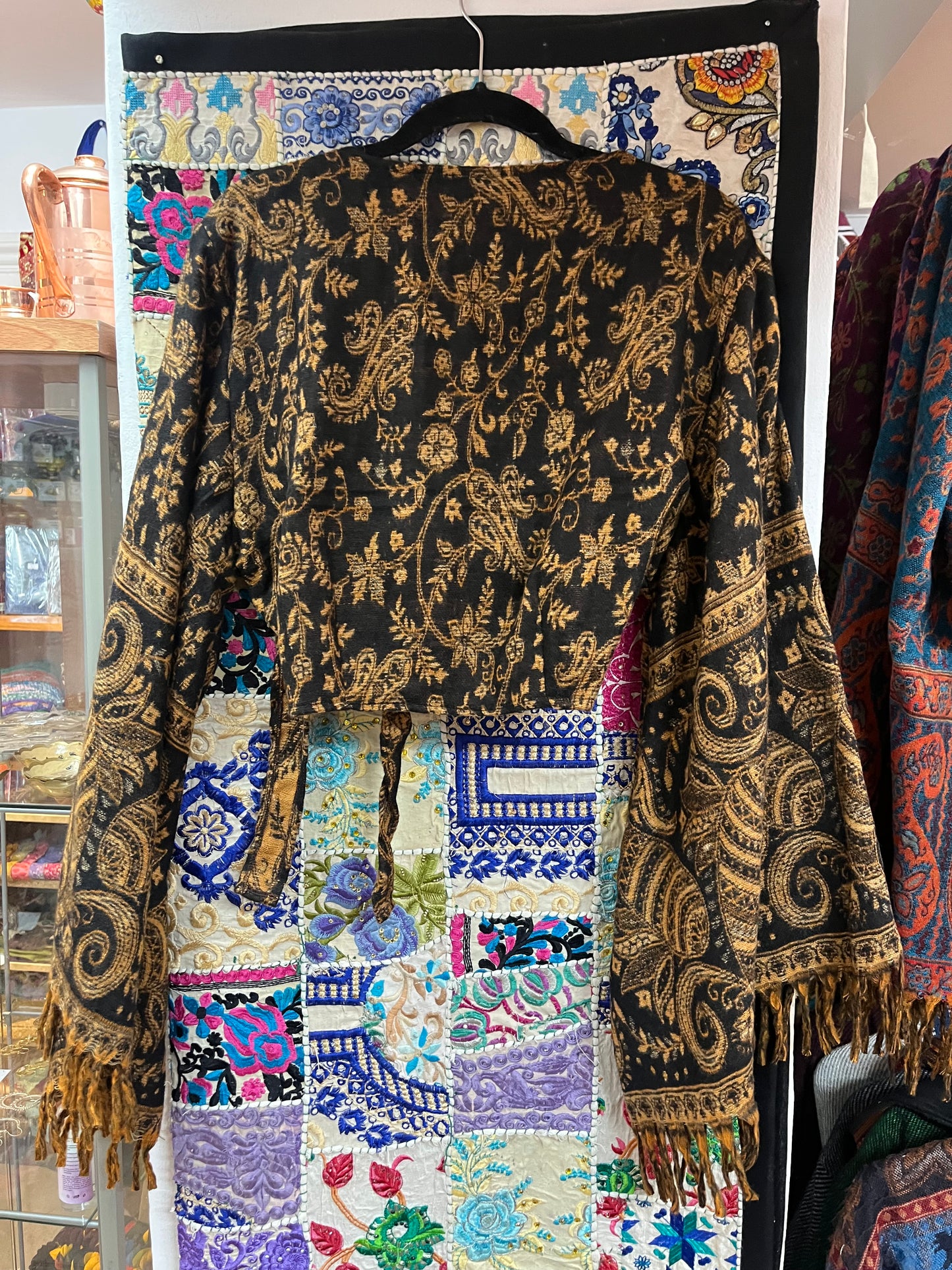 Black & Gold Paisley Wrap Top
