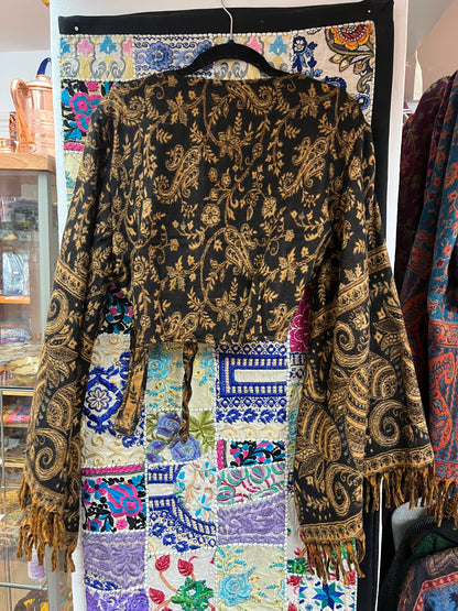 Black & Gold Paisley Wrap Top