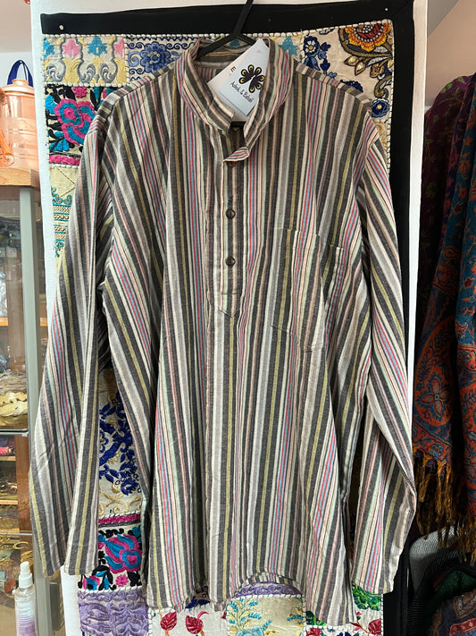 Neutral Tones - Stripe Cotton Men’s Kurta-Style Top