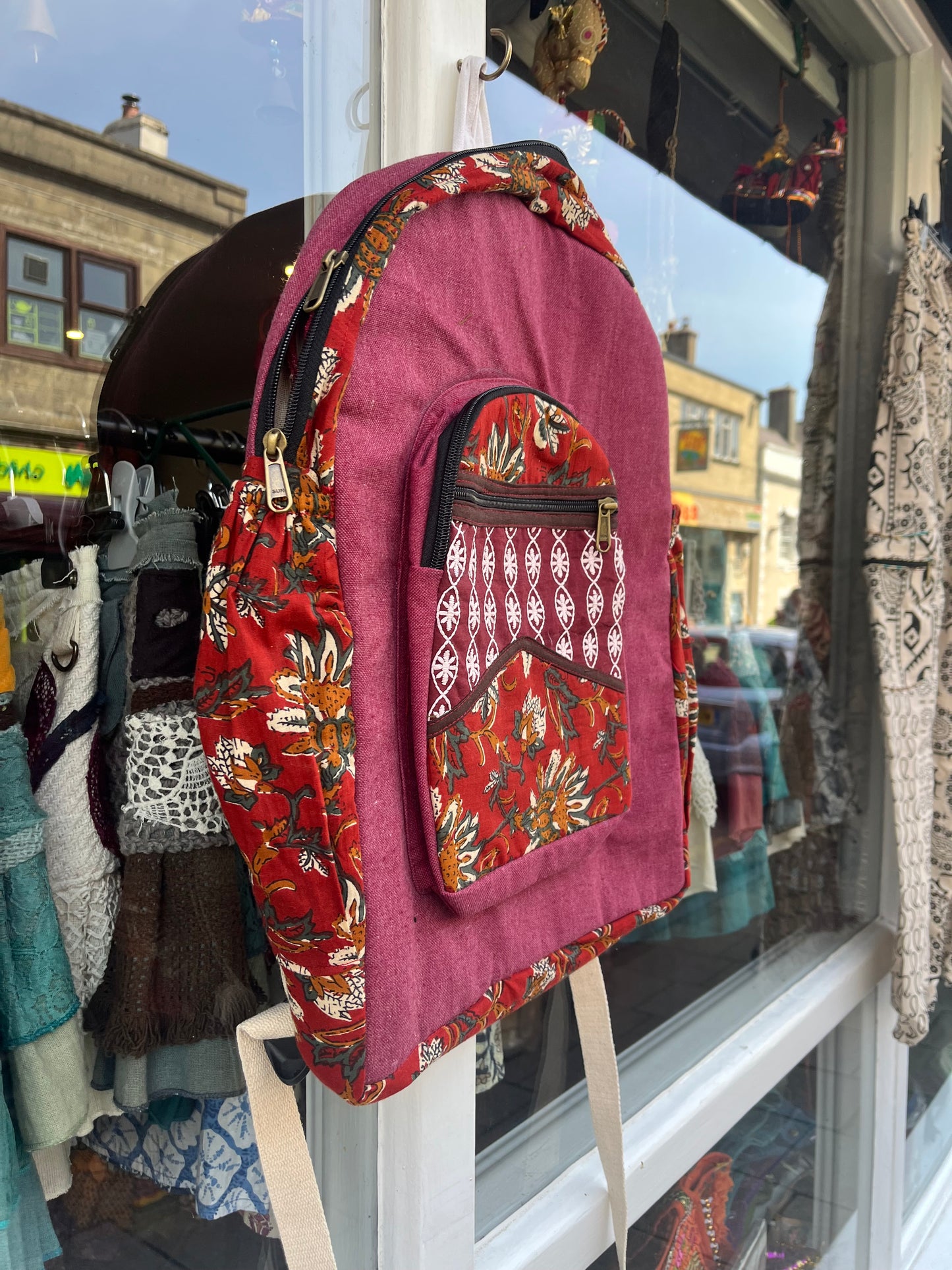 Large Red Patchwork Backpack
