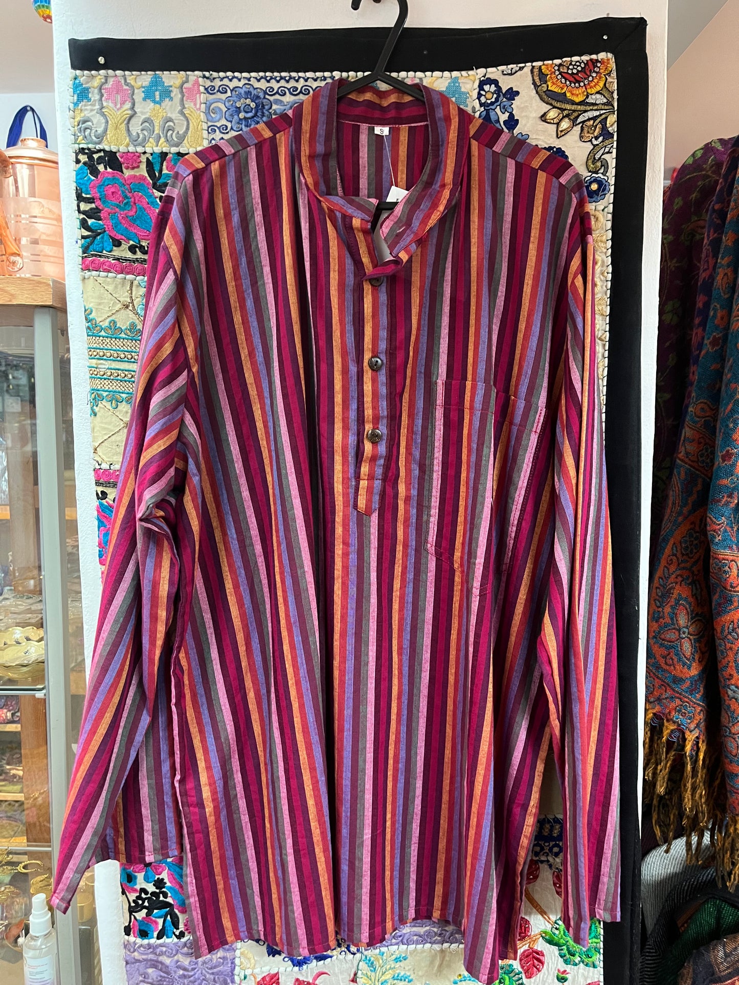 Red Tones - Stripe Cotton Men’s Kurta-Style Top