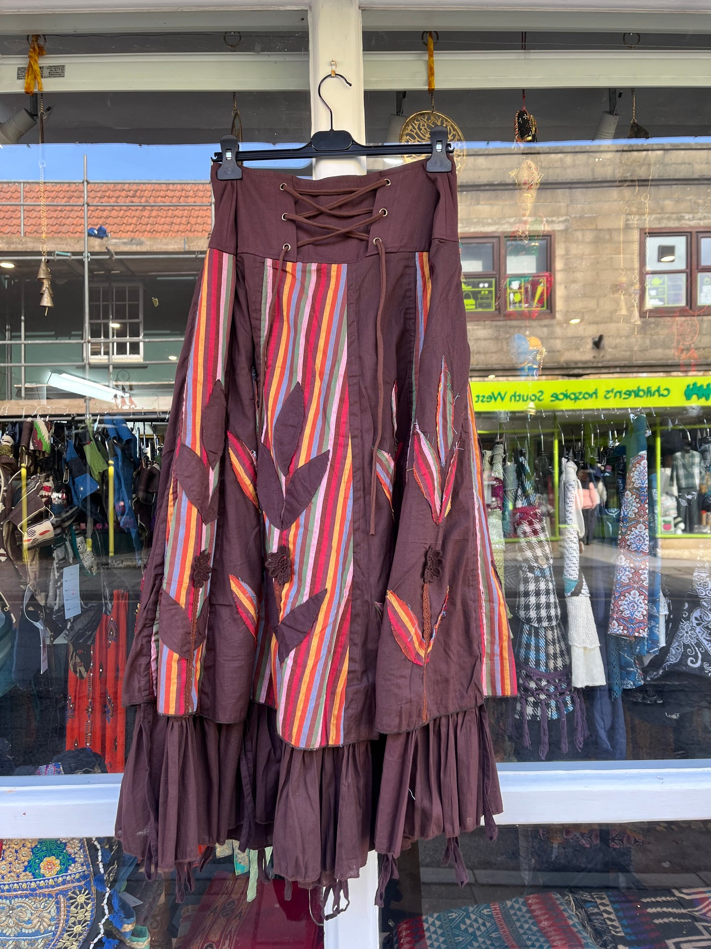 Brown Gypsy Floral Patchwork Skirt