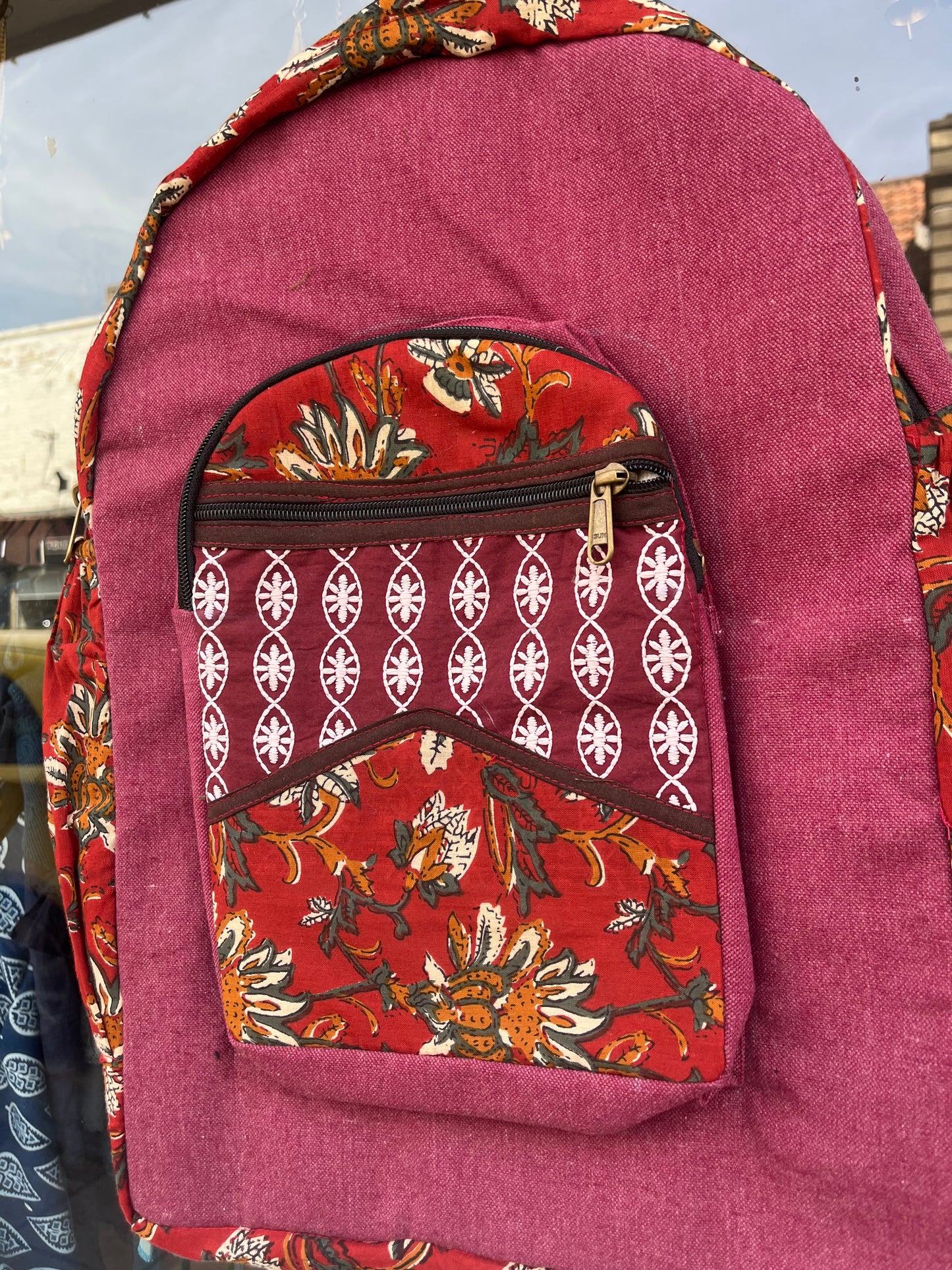 Large Red Patchwork Backpack