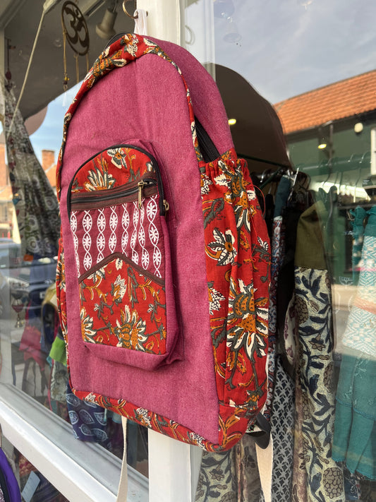 Large Red Patchwork Backpack