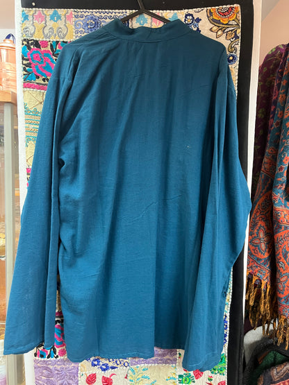 Blue Cotton Men’s Kurta-Style Shirt