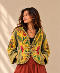 Olive Green Embroidered Hooded Jacket
