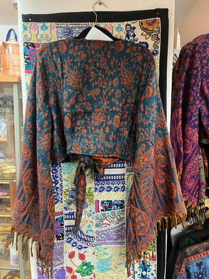 Teal & Rust Paisley Tie-Front / Wrap Top 🧡