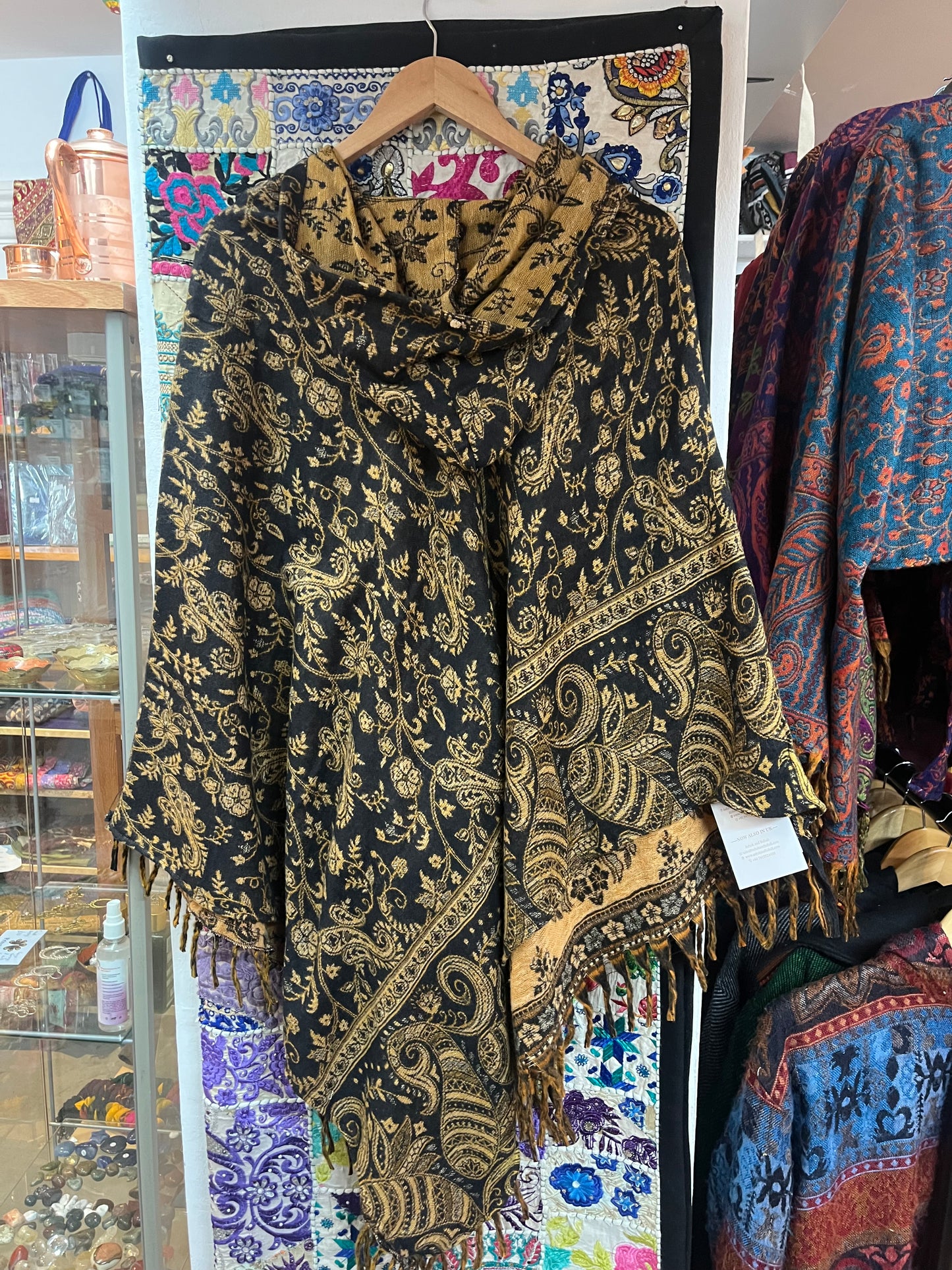 Black & Gold Paisley Cotton Poncho