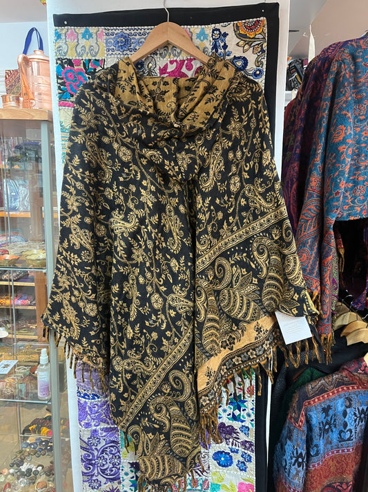Black & Gold Paisley Cotton Poncho