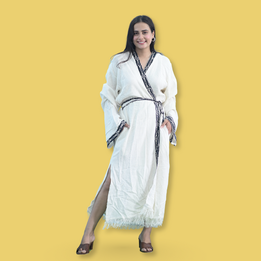 Boho White Kimono Maxi Dress