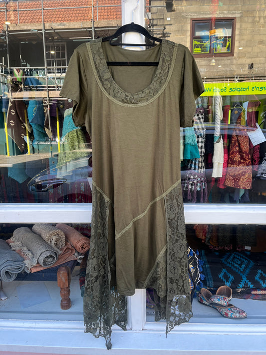 Khaki Pixie Corset Dress (Round Neckline)