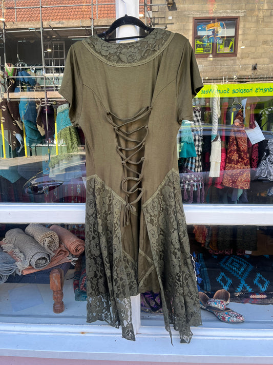 Khaki Pixie Corset Dress (Round Neckline)