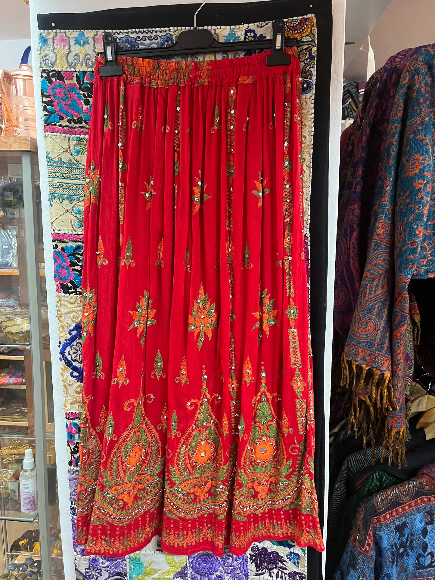Red Embroidered Indian Maxi Skirt ✨