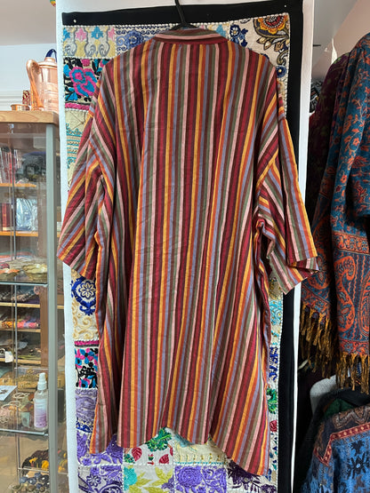 Red Tones - Short Sleeve Stripe Kurtan Shirt