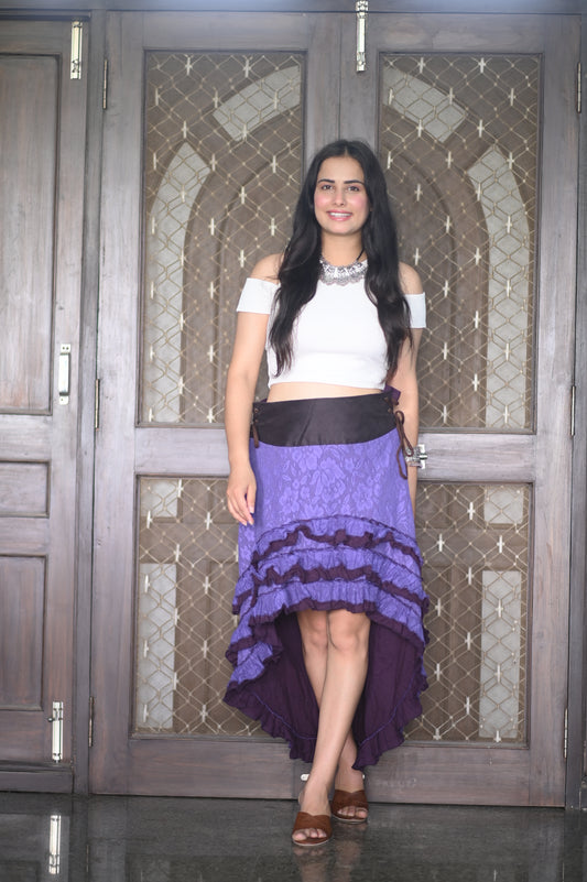 Boho Purple High-Low Ruffle Skirt