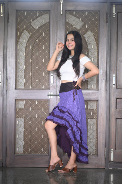 Boho Purple High-Low Ruffle Skirt