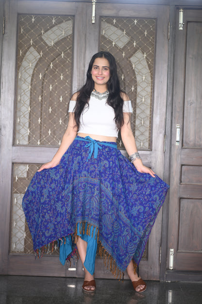 Boho Blue Wrap Skirt with Tassel