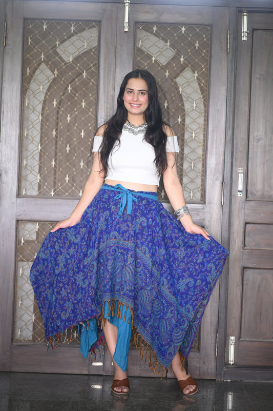 Boho Blue Wrap Skirt with Tassel