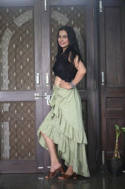 Sage Green Boho Ruffle Skirt