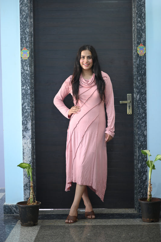 Blush Pink Asymmetrical Maxi Dress