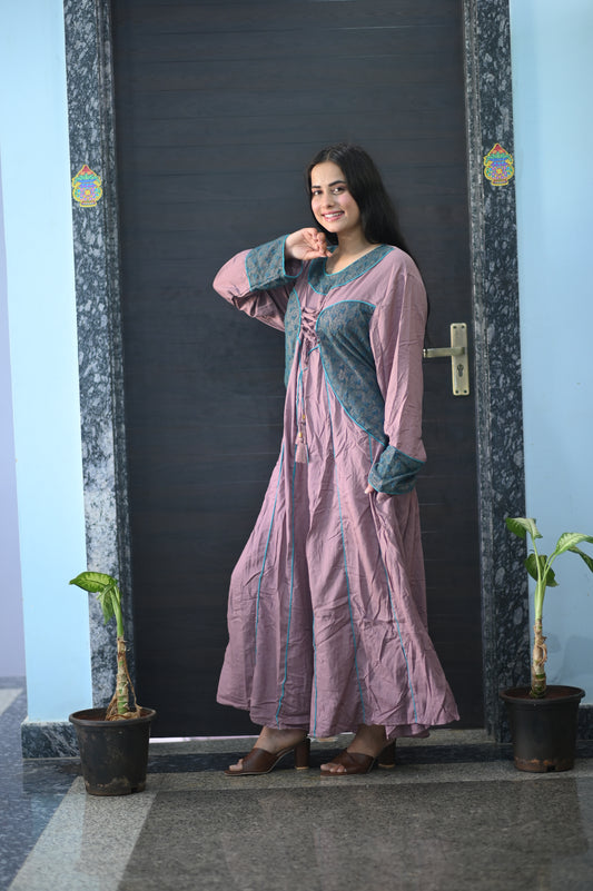 Boho Mauve Patchwork Maxi Dress