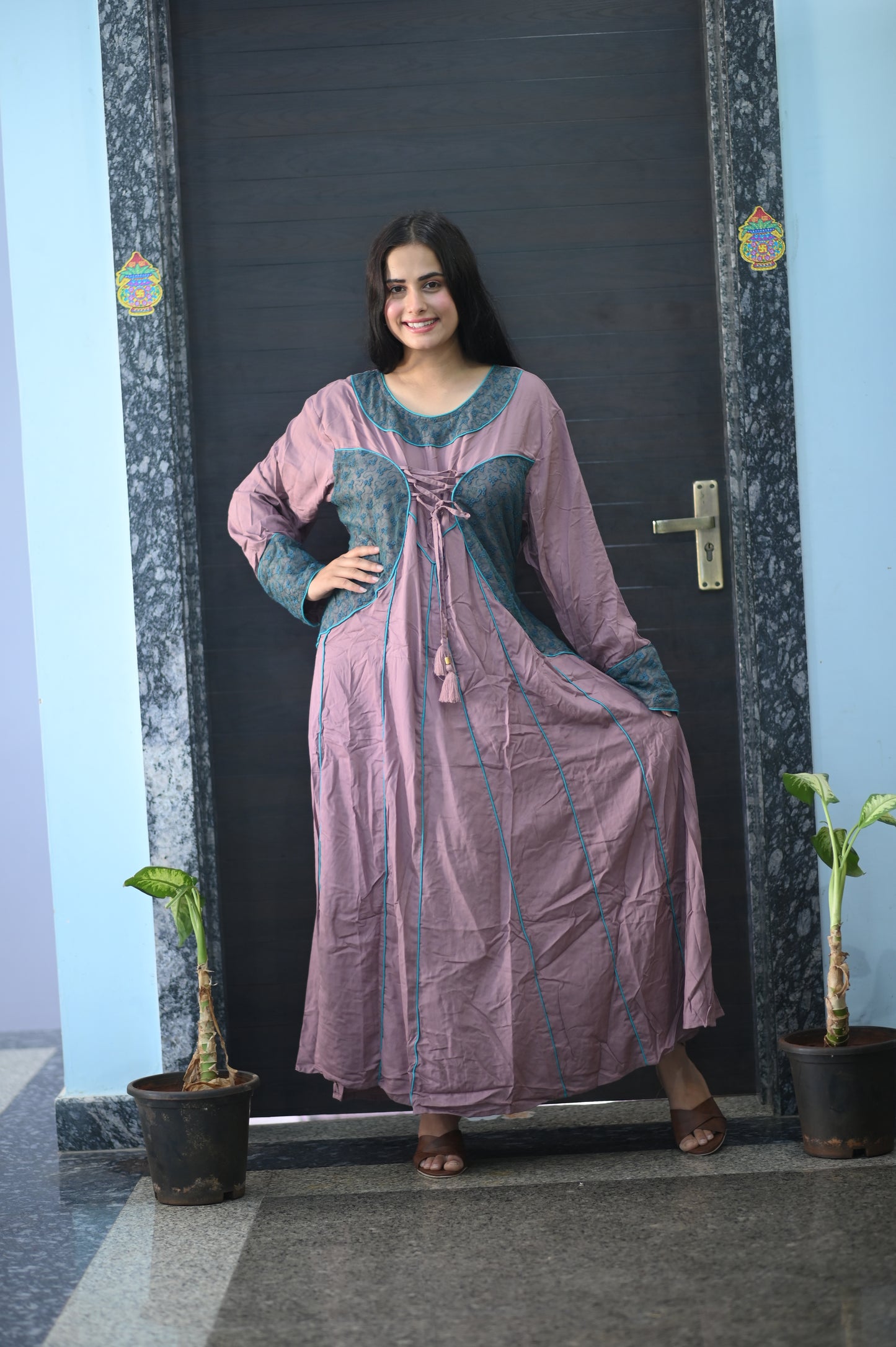 Boho Mauve Patchwork Maxi Dress