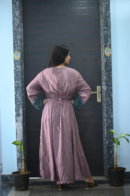 Boho Mauve Patchwork Maxi Dress
