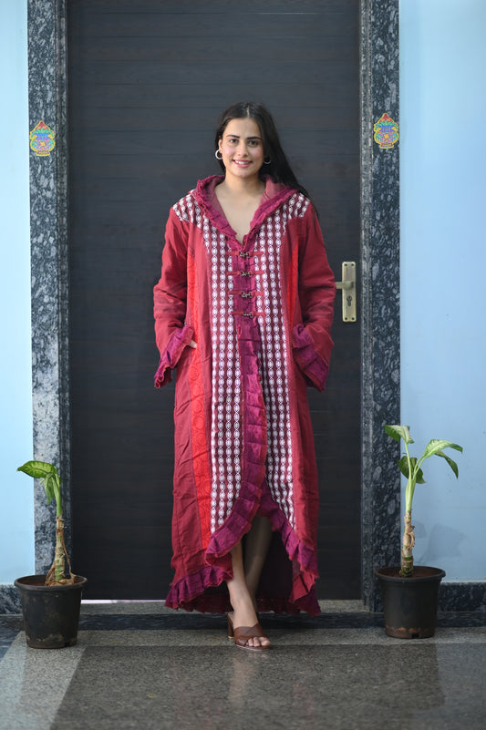 Boho Burgundy Long Coat Dress