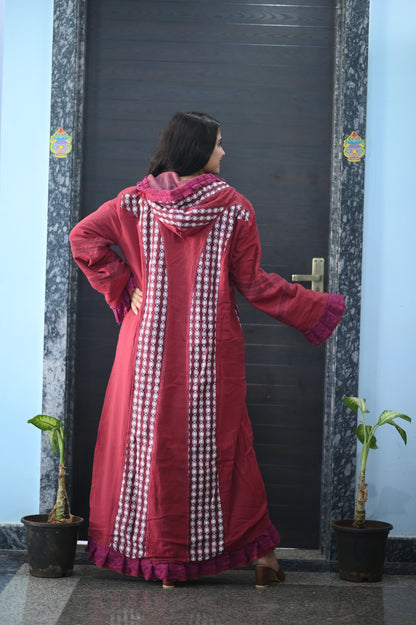 Boho Burgundy Long Coat Dress