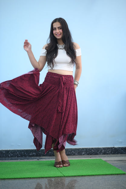 Boho Breeze Maroon Maxi Skirt