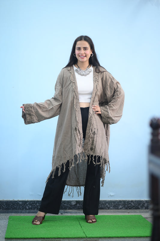 Beige Color Boho Fringe Shrug