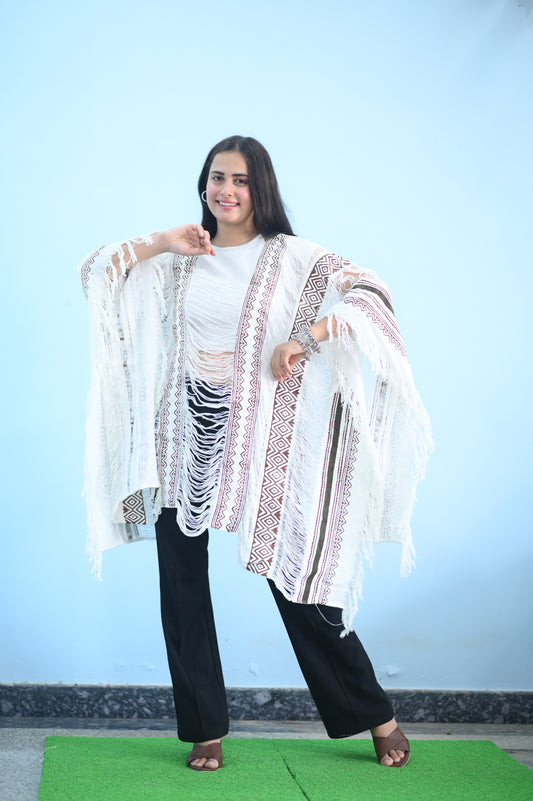 White Breezy Fringe Kaftan
