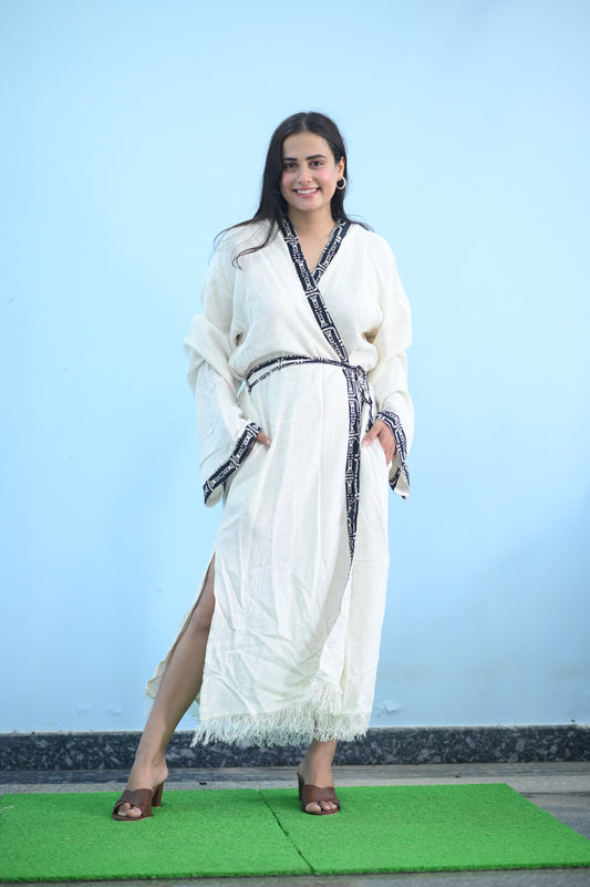 Boho White Kimono Maxi Dress