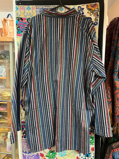 Nautical Tones - Stripe Cotton Men’s Kurta-Style Top