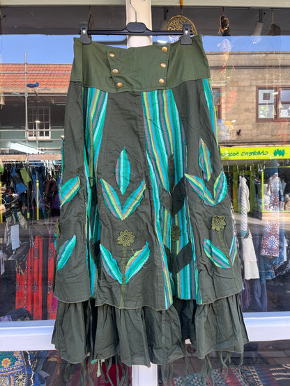 Green Gypsy Floral Patchwork Skirt