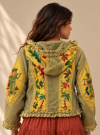 Olive Green Embroidered Hooded Jacket