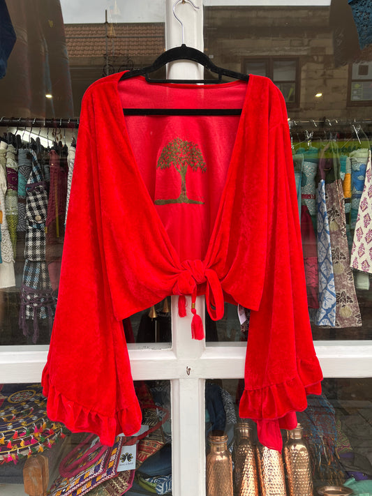 Tree Motif - Velvet Wrap Top