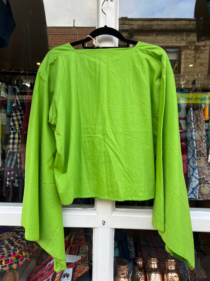 Lime Cotton Wrap Top