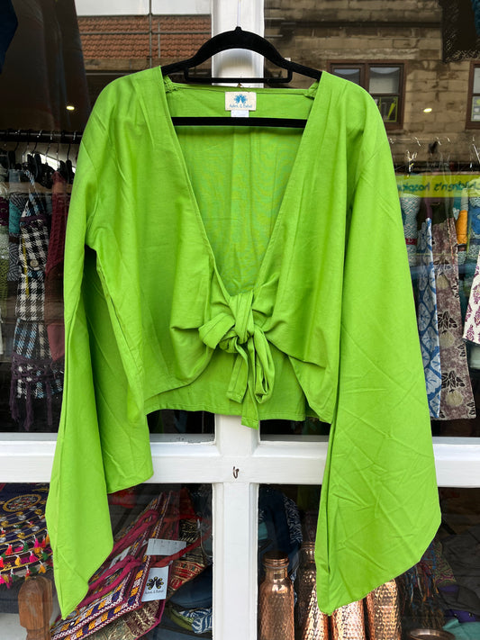 Lime Cotton Wrap Top