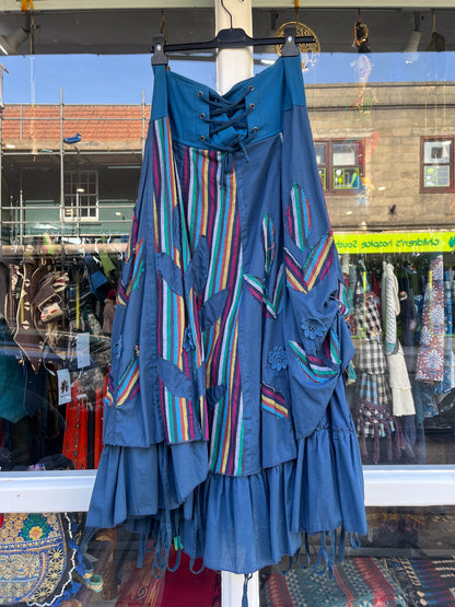 Blue Gypsy Floral Patchwork Skirt