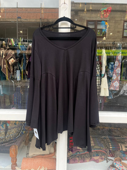 Black V-Neck Elven Top with Bell Sleeves