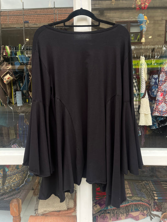 Black V-Neck Elven Top with Bell Sleeves