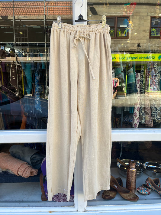 Natural Straight Leg Cotton Trousers