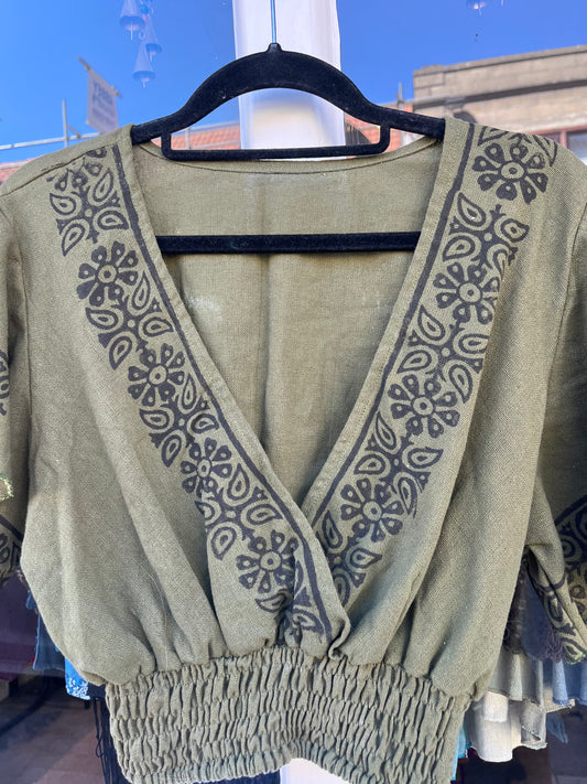 Block Print Princess Top - Forest