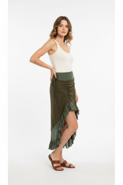 Khaki Waterfall Pixie Mini Skirt
