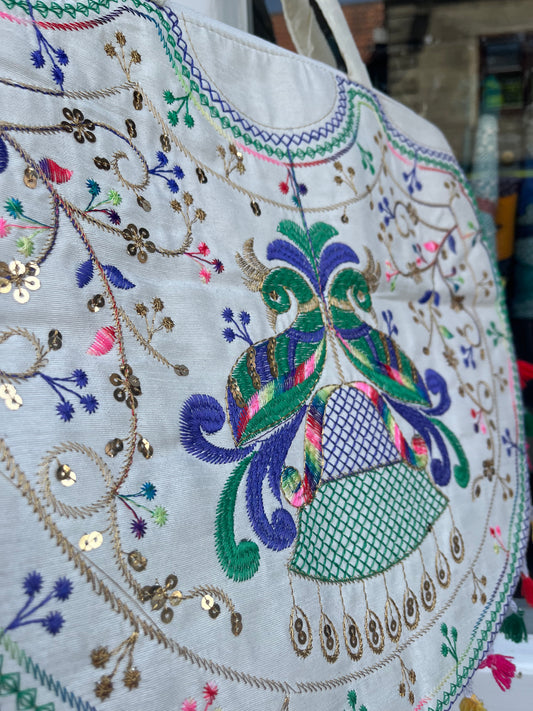 Indian Cotton Peacock Embroidered Bag