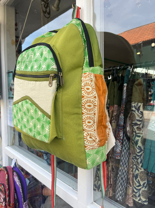 Large Green Patchwork Backpack