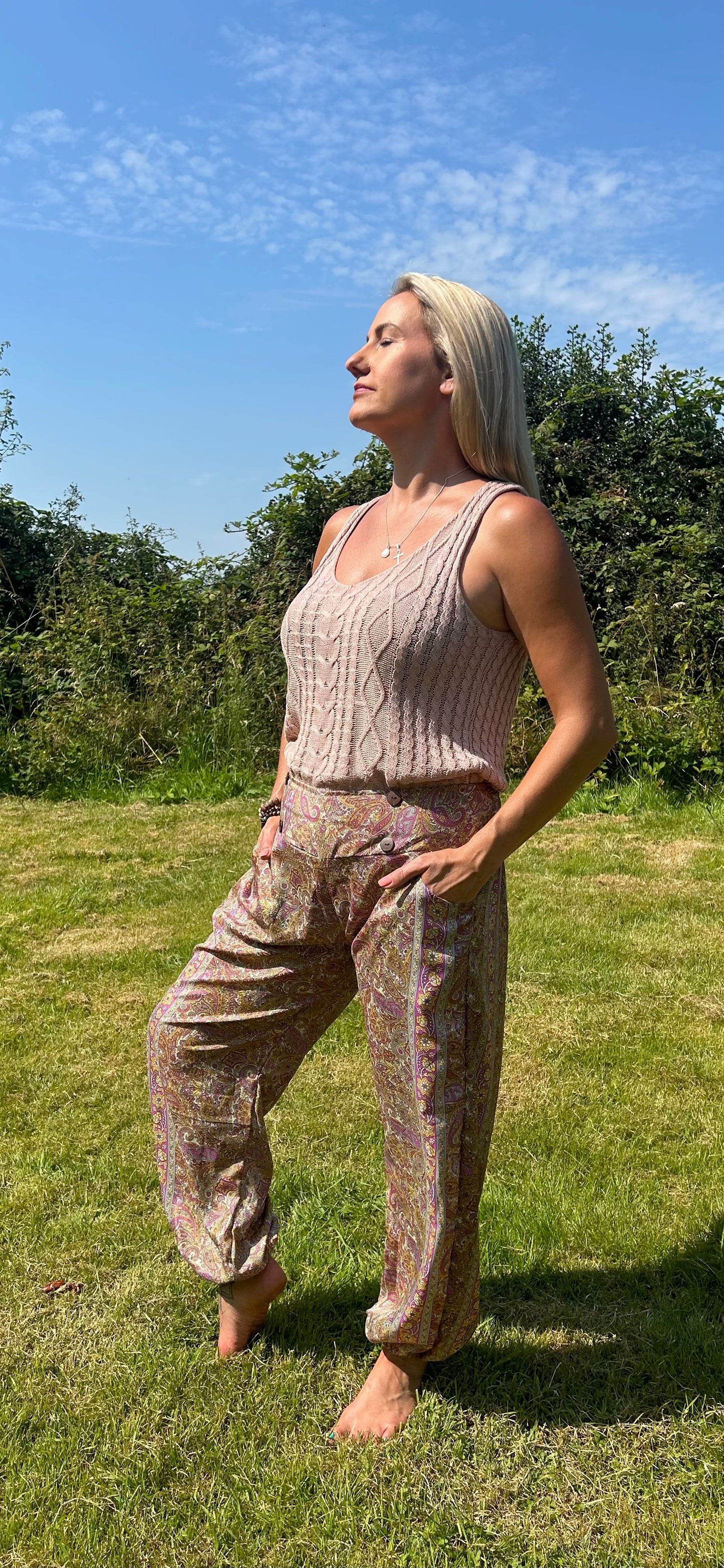 Harem Coconut Button Silk blend printed Pants