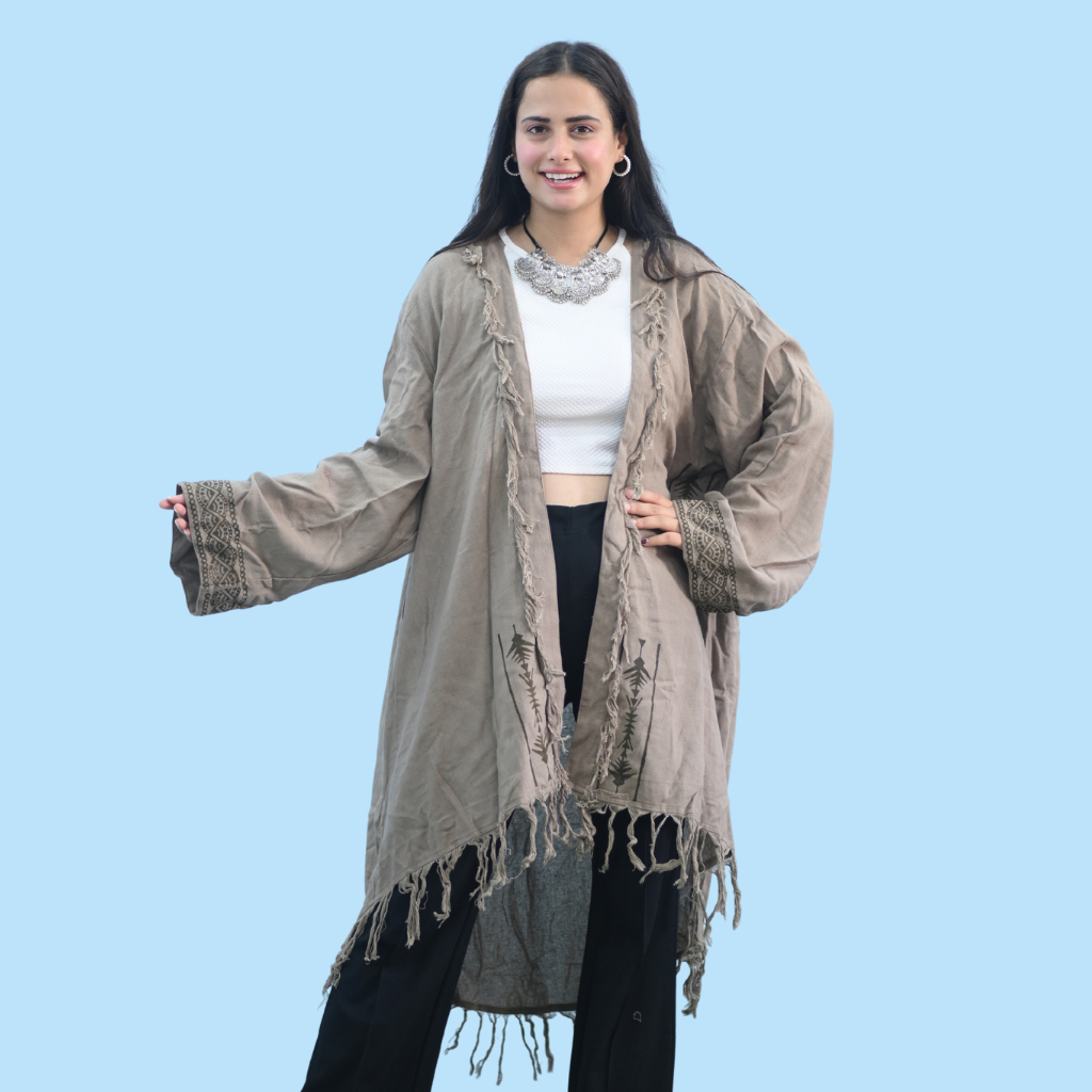 Beige Color Boho Fringe Shrug