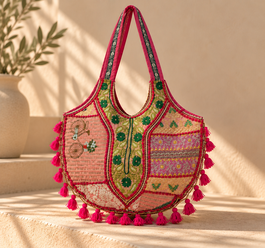 Large Pink Embroidered Bag – Bohemian Style